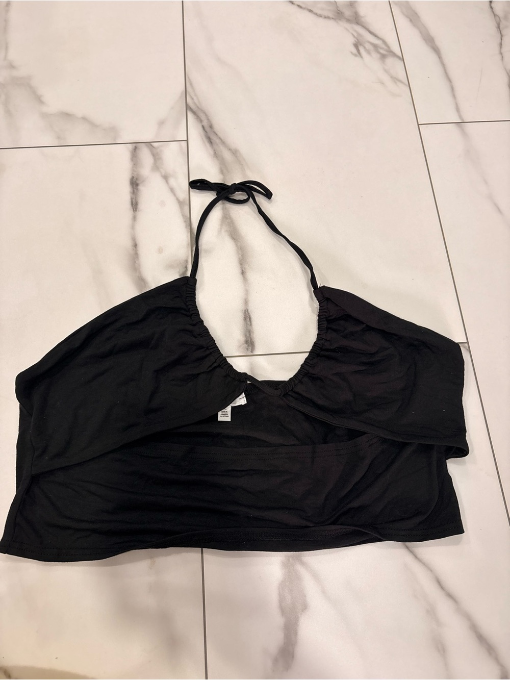 Black Halter Crop Top Open Front Tie Neck
